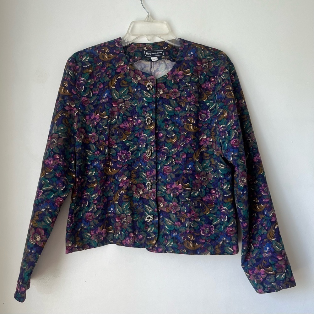 Vintage 90s Requirements Navy Floral Pattern Lightweight Jacket 12